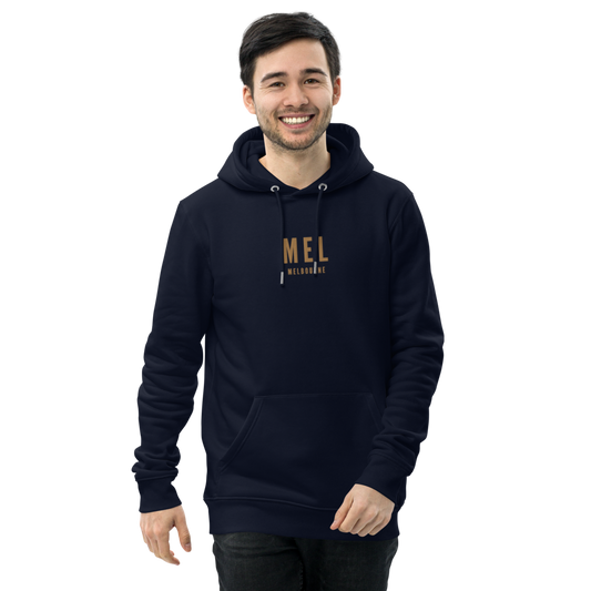 YHM Designs - MEL Melbourne Eco Hoodie - Embroidered with City Name and Airport Code - Image 01