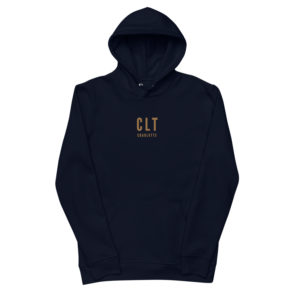 YHM Designs - CLT Charlotte Eco Hoodie - Embroidered with City Name and Airport Code - French Navy Blue 02