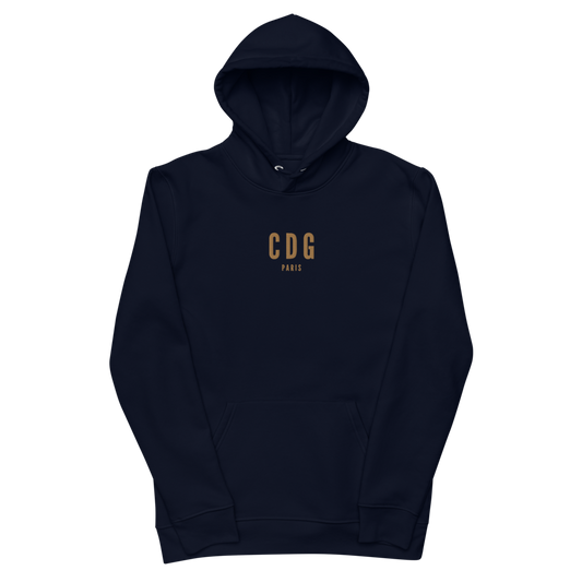 YHM Designs - CDG Paris Eco Hoodie - Embroidered with City Name and Airport Code - Image 02