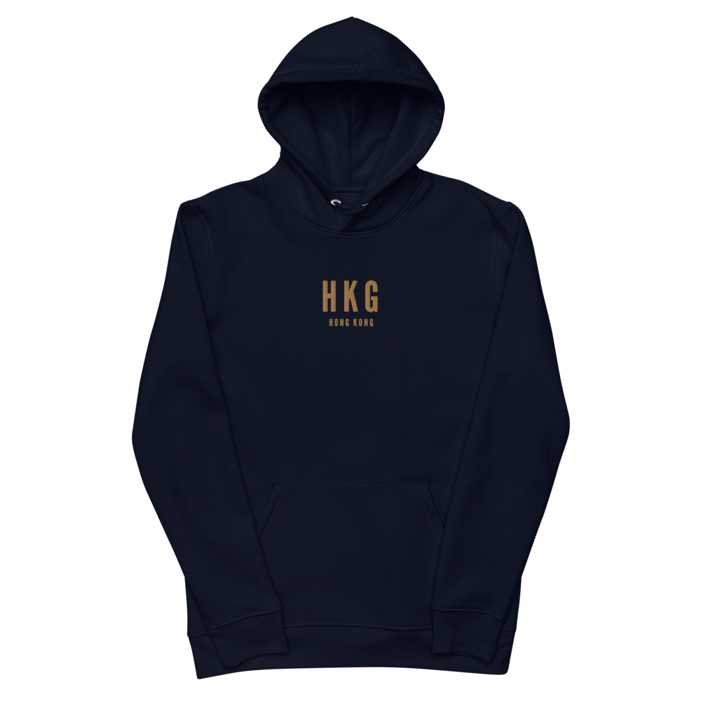 YHM Designs - HKG Hong Kong Eco Hoodie - Embroidered with City Name and Airport Code - Image 02
