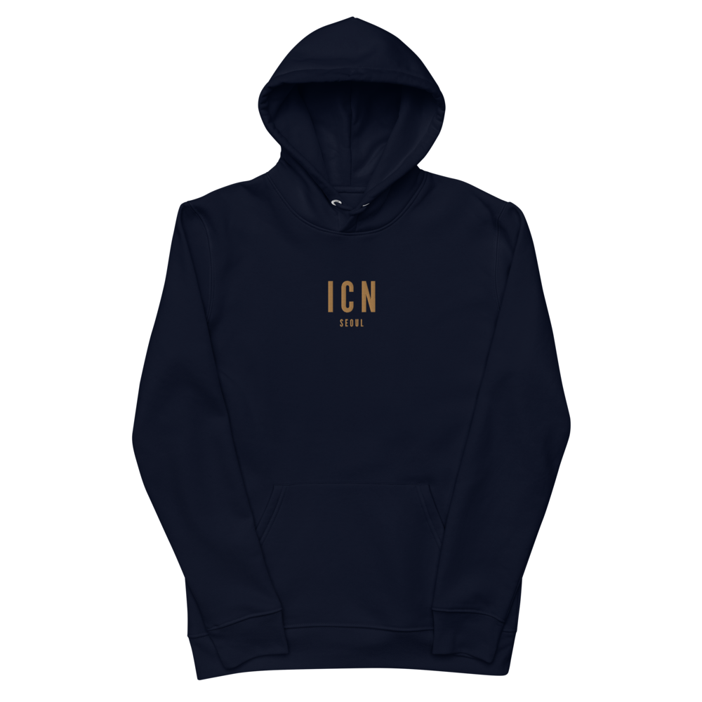 YHM Designs - ICN Seoul Eco Hoodie - Embroidered with City Name and Airport Code - Image 02