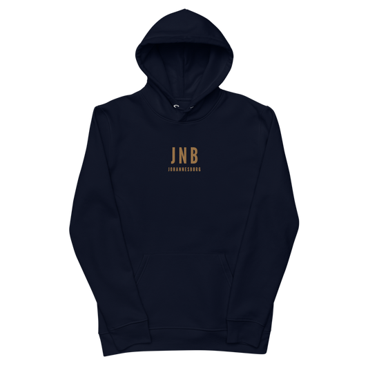 YHM Designs - JNB Johannesburg Eco Hoodie - Embroidered with City Name and Airport Code - Image 02