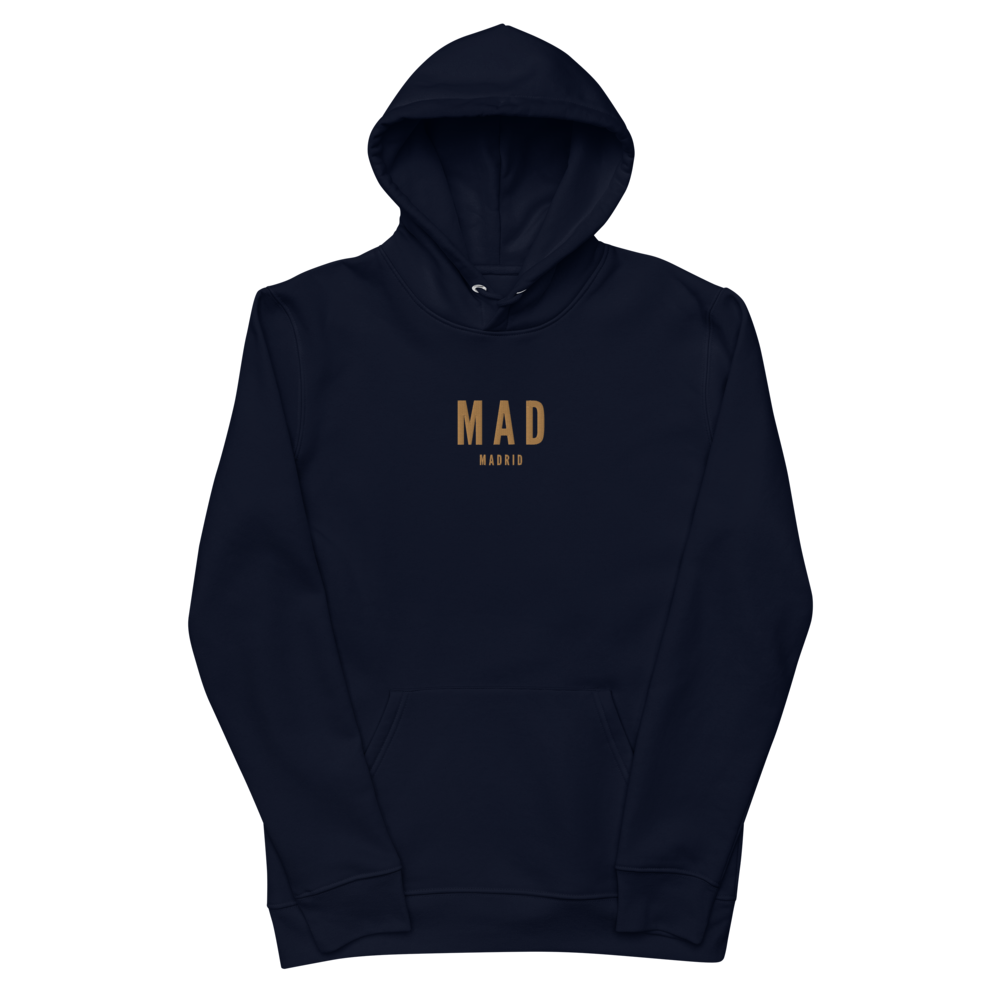 YHM Designs - MAD Madrid Eco Hoodie - Embroidered with City Name and Airport Code - Image 02