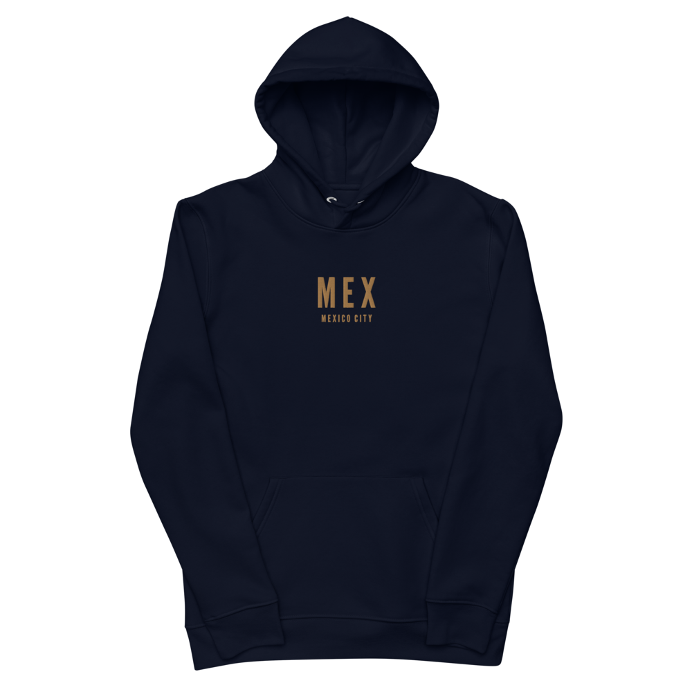 YHM Designs - MEX Mexico City Eco Hoodie - Embroidered with City Name and Airport Code - Image 02