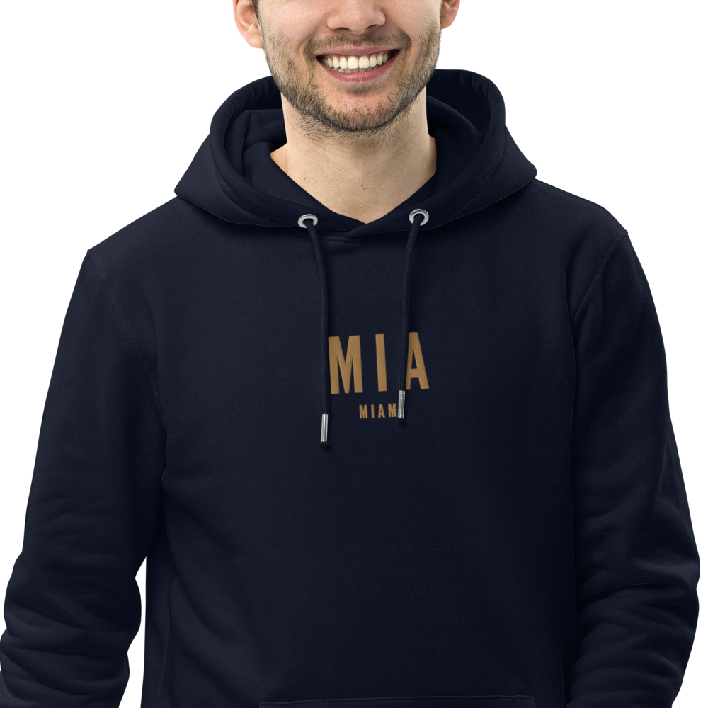 YHM Designs - MIA Miami Eco Hoodie - Embroidered with City Name and Airport Code - French Navy Blue 05
