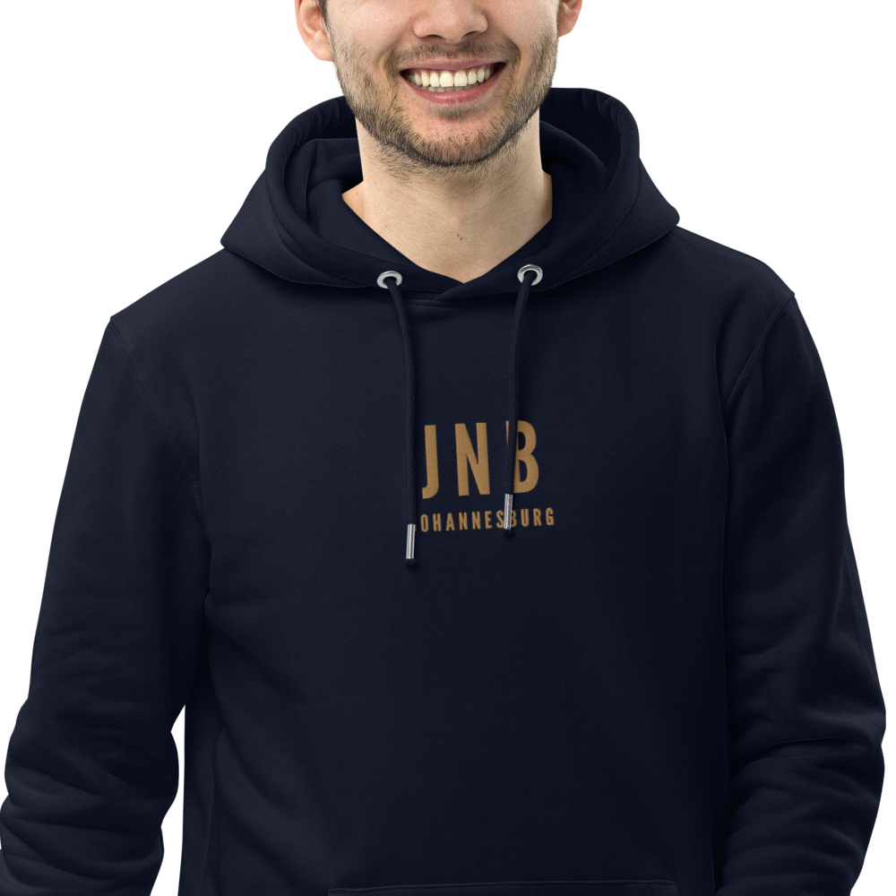 YHM Designs - JNB Johannesburg Eco Hoodie - Embroidered with City Name and Airport Code - Image 05