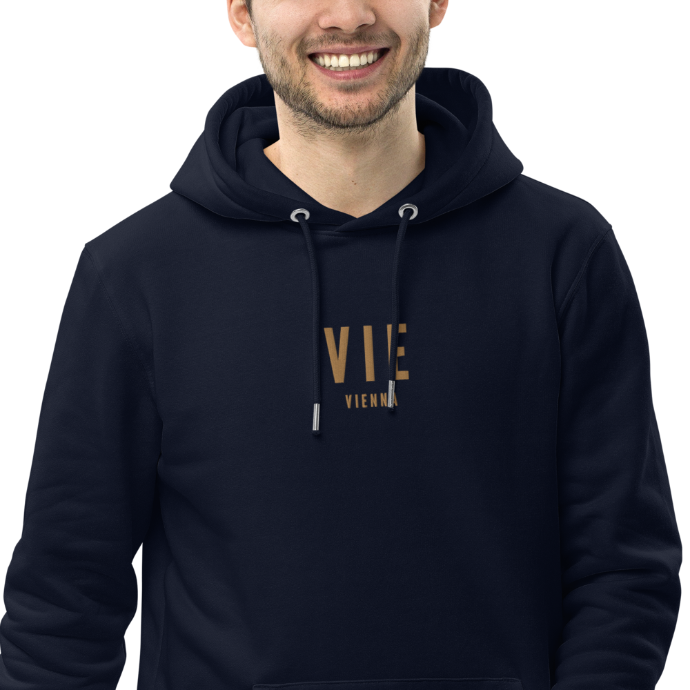 YHM Designs - VIE Vienna Eco Hoodie - Embroidered with City Name and Airport Code - Image 05