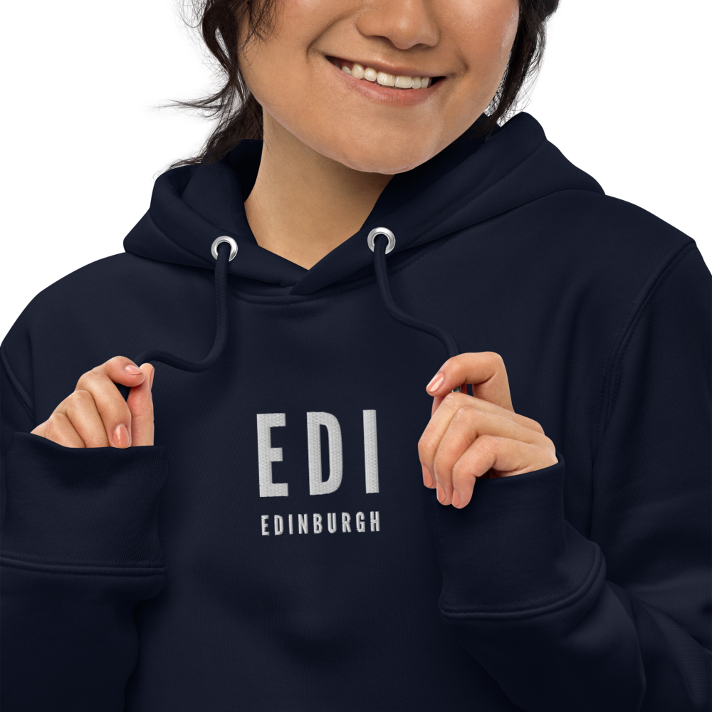 YHM Designs - EDI Edinburgh Eco Hoodie - Embroidered with City Name and Airport Code - Image 06