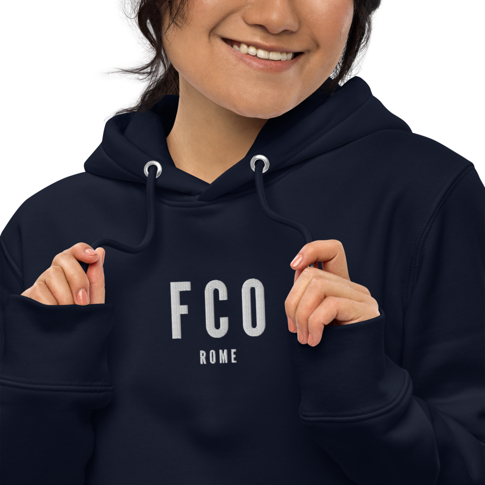 YHM Designs - FCO Rome Eco Hoodie - Embroidered with City Name and Airport Code - Image 06