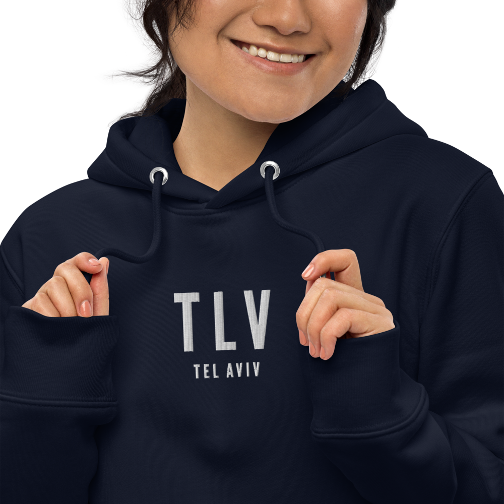 YHM Designs - TLV Tel Aviv Eco Hoodie - Embroidered with City Name and Airport Code - Image 06