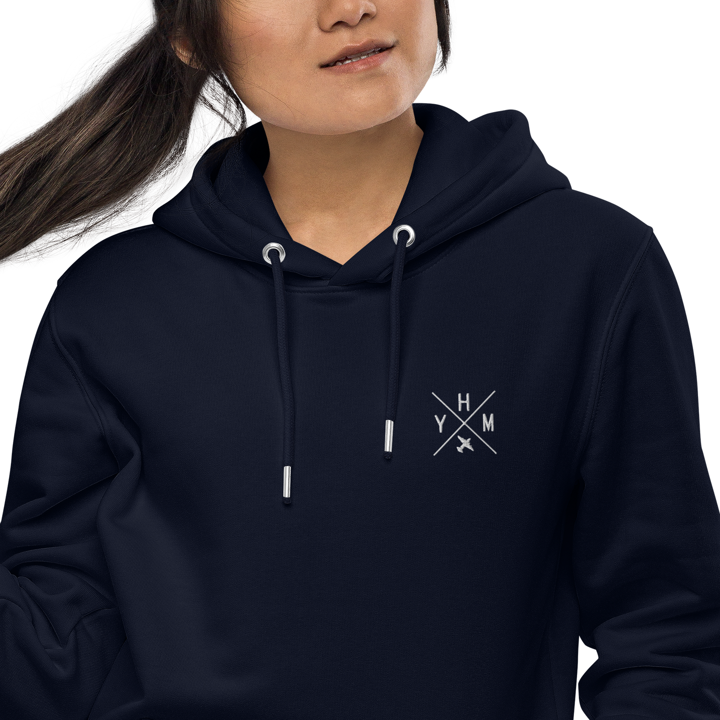 Crossed-X Unisex Essential Eco Hoodie • White Embroidery