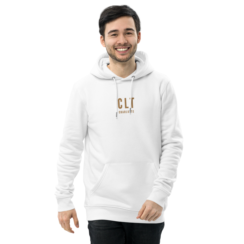 YHM Designs - CLT Charlotte Eco Hoodie - Embroidered with City Name and Airport Code - White 02