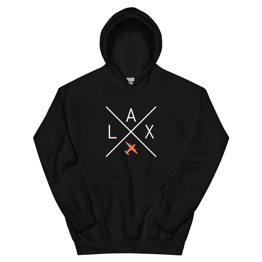 YHM Designs - LAX Los Angeles Airport Code Unisex Hoodie - Crossed-X Design with Vintage Aircraft - Image 02