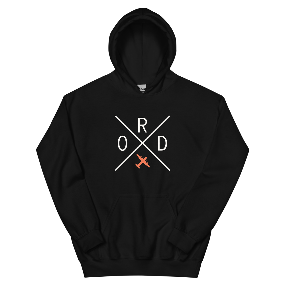 YHM Designs - ORD Chicago Airport Code Unisex Hoodie - Crossed-X Design with Vintage Aircraft - Image 02