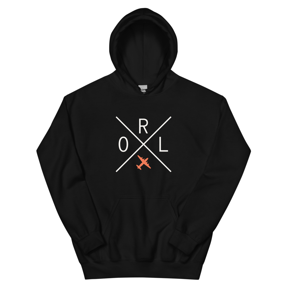 YHM Designs - ORL Orlando Airport Code Unisex Hoodie - Crossed-X Design with Vintage Aircraft - Image 02