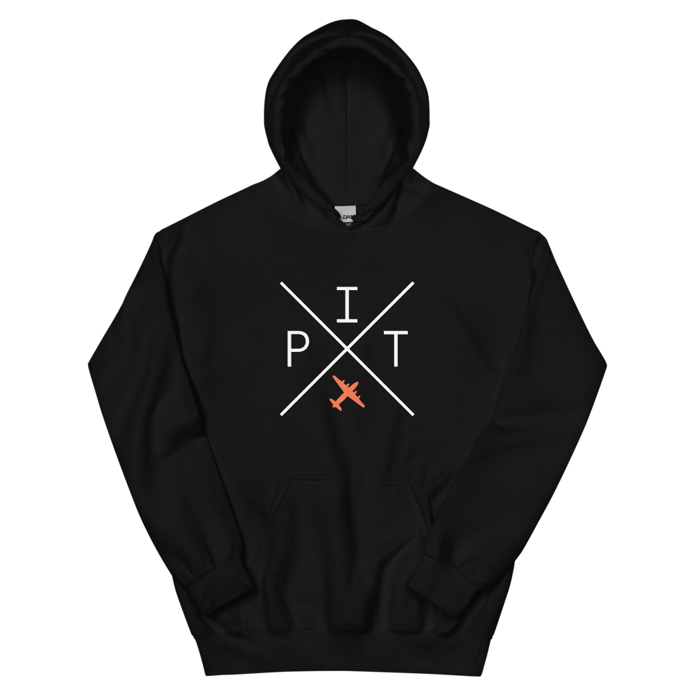 YHM Designs - PIT Pittsburgh Airport Code Unisex Hoodie - Crossed-X Design with Vintage Aircraft - Image 02