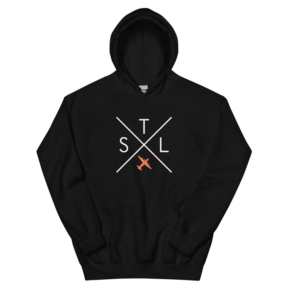 YHM Designs - STL St. Louis Airport Code Unisex Hoodie - Crossed-X Design with Vintage Aircraft - Image 02