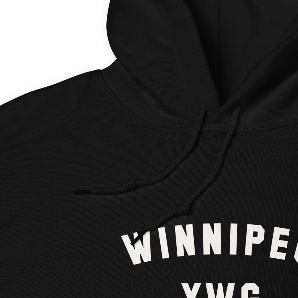 YHM Designs - YWG Winnipeg Airport Code Unisex Hoodie - Minimalist Varsity Design - White Graphic - Image 06