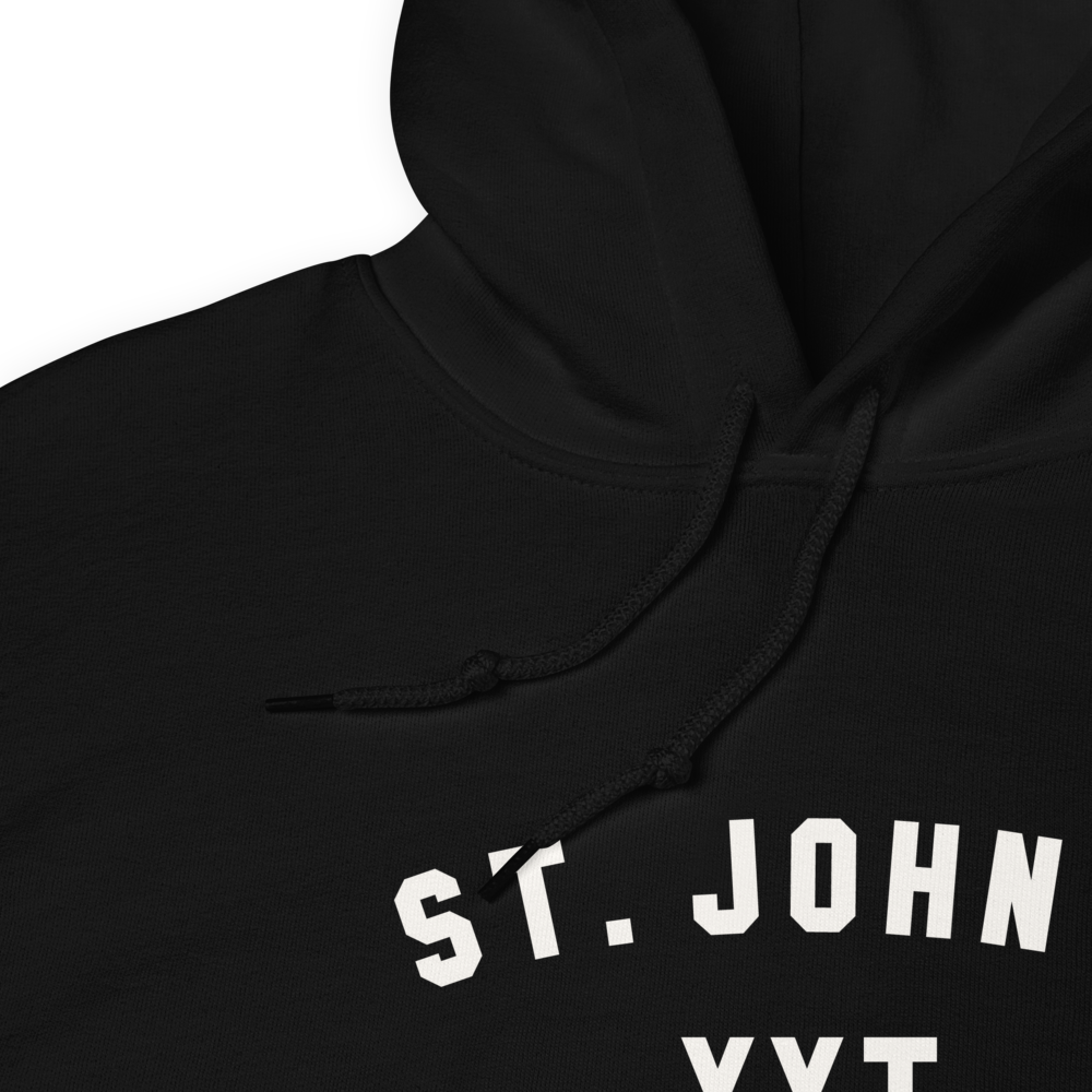 YHM Designs - YYT St. John's Airport Code Unisex Hoodie - Minimalist Varsity Design - White Graphic - Image 06