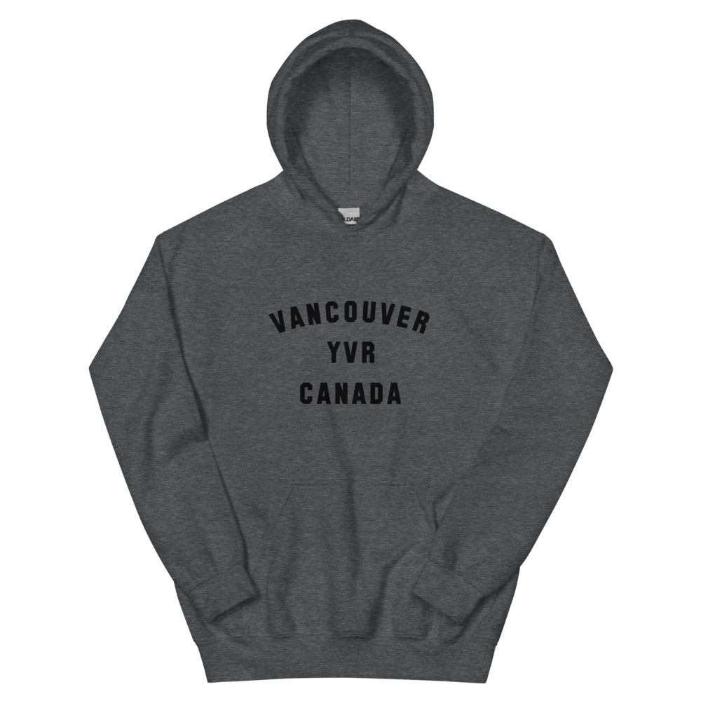 YHM Designs - YVR Vancouver Airport Code Unisex Hoodie - Minimalist Varsity Design - Black Graphic - Image 02