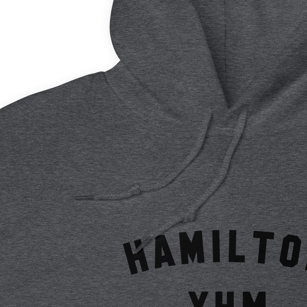 YHM Designs - YHM Hamilton Airport Code Unisex Hoodie - Minimalist Varsity Design - Black Graphic - Image 08