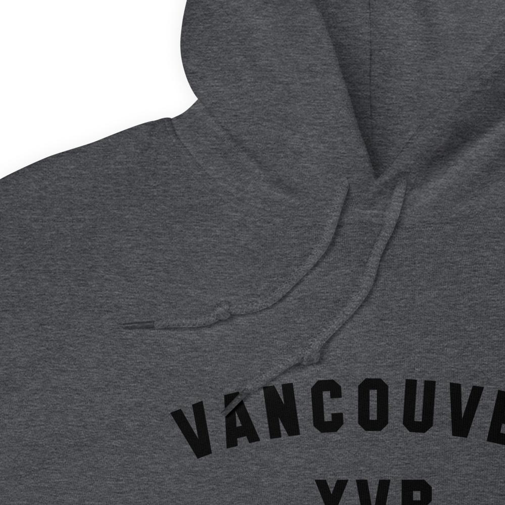 YHM Designs - YVR Vancouver Airport Code Unisex Hoodie - Minimalist Varsity Design - Black Graphic - Image 08