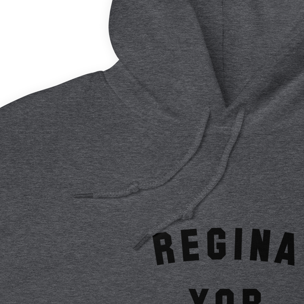 YHM Designs - YQR Regina Airport Code Unisex Hoodie - Minimalist Varsity Design - Black Graphic - Image 08