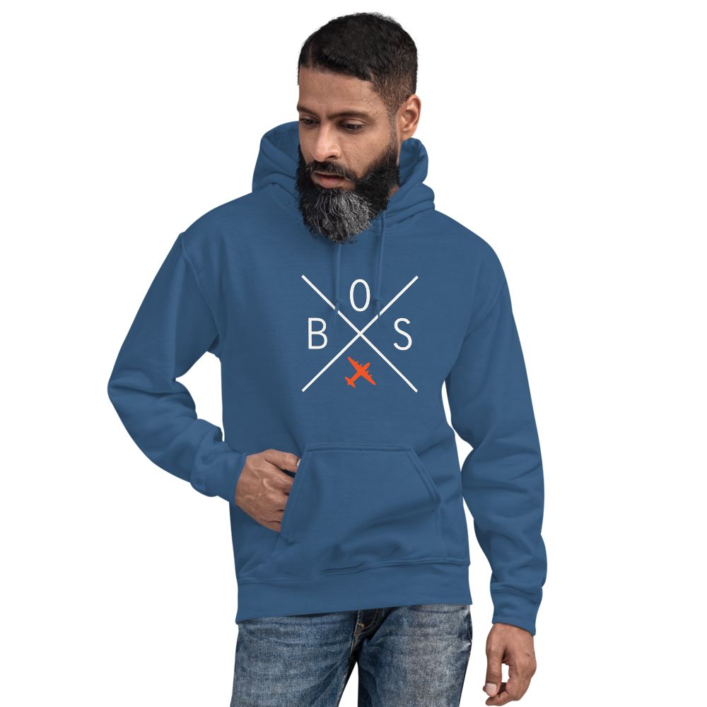 YHM Designs - BOS Boston Airport Code Unisex Hoodie - Crossed-X Design with Vintage Aircraft - Image 08