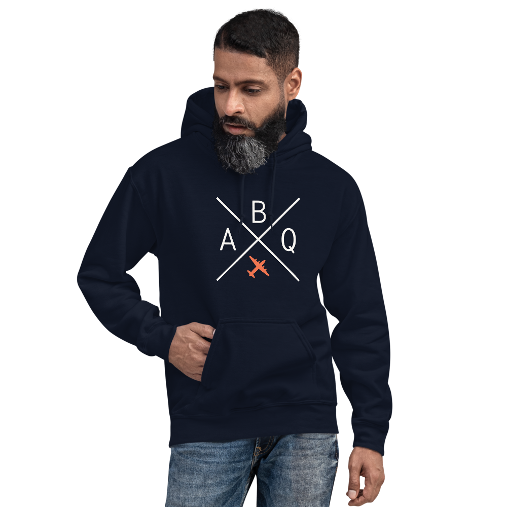 YHM Designs - ABQ Albuquerque Airport Code Unisex Hoodie - Crossed-X Design with Vintage Aircraft - Image 07