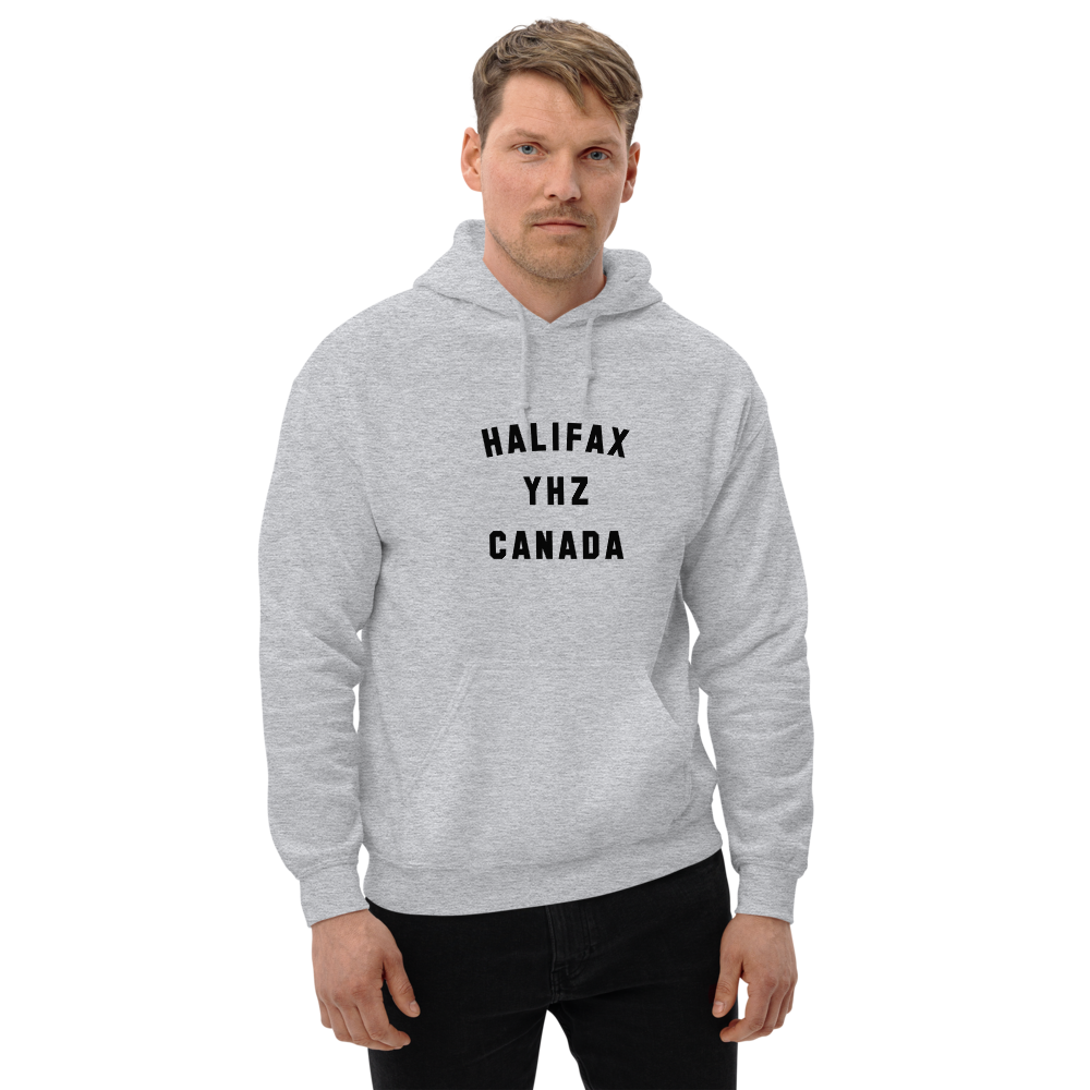 YHM Designs - YHZ Halifax Airport Code Unisex Hoodie - Minimalist Varsity Design - Black Graphic - Image 09