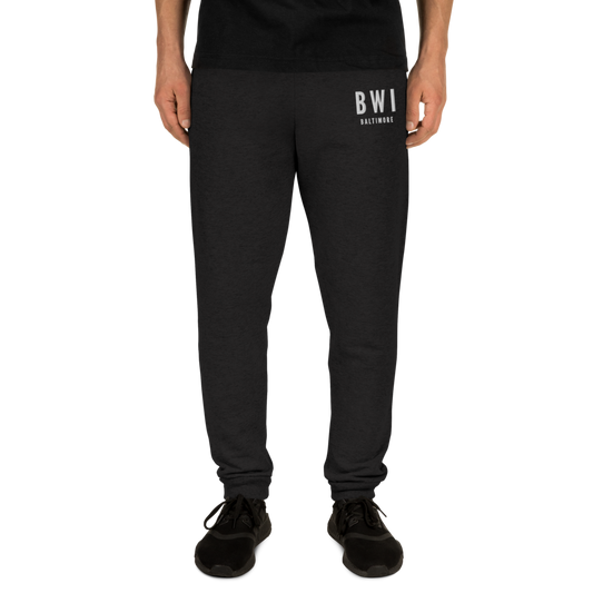 YHM Designs - BWI Baltimore-Washington Joggers - Embroidered with City Name and Airport Code - Black 01