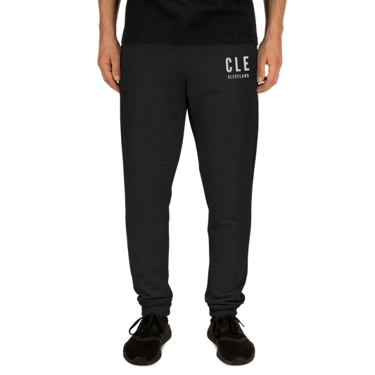 YHM Designs - CLE Cleveland Joggers - Embroidered with City Name and Airport Code - Black 01