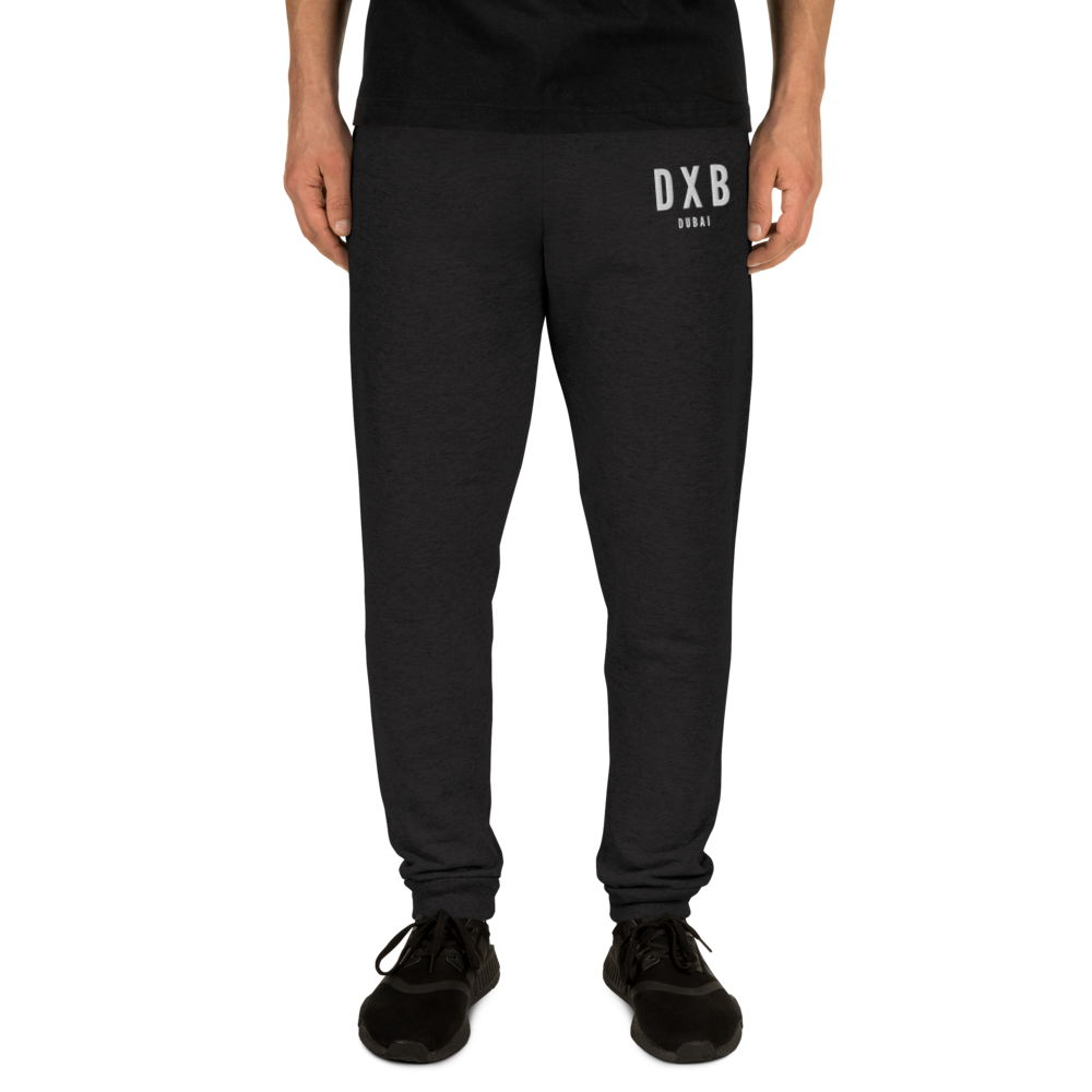 YHM Designs - DXB Dubai Joggers, Sweatpants - Embroidered with City Name and Airport Code - Image 01