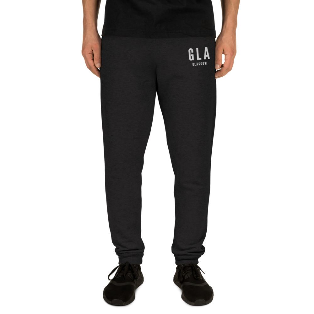 YHM Designs - GLA Glasgow Joggers, Sweatpants - Embroidered with City Name and Airport Code - Image 01