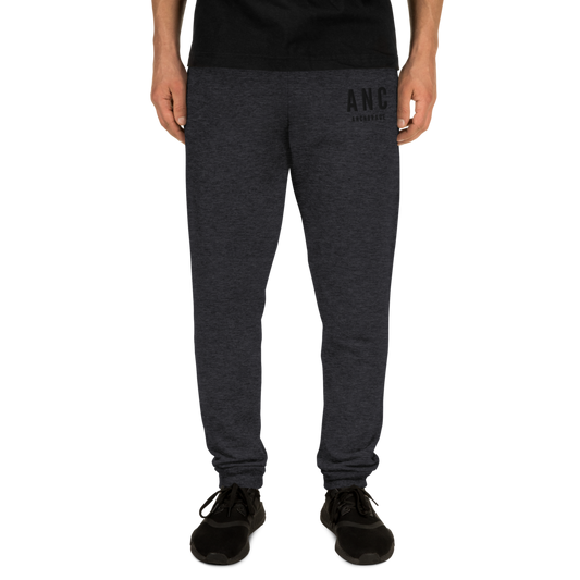 YHM Designs - ANC Anchorage Joggers - Embroidered with City Name and Airport Code - Black Heather 01
