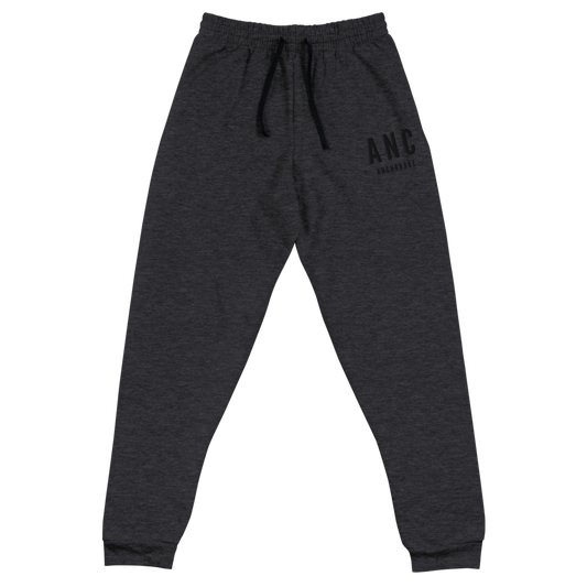 YHM Designs - ANC Anchorage Joggers - Embroidered with City Name and Airport Code - Black Heather 02