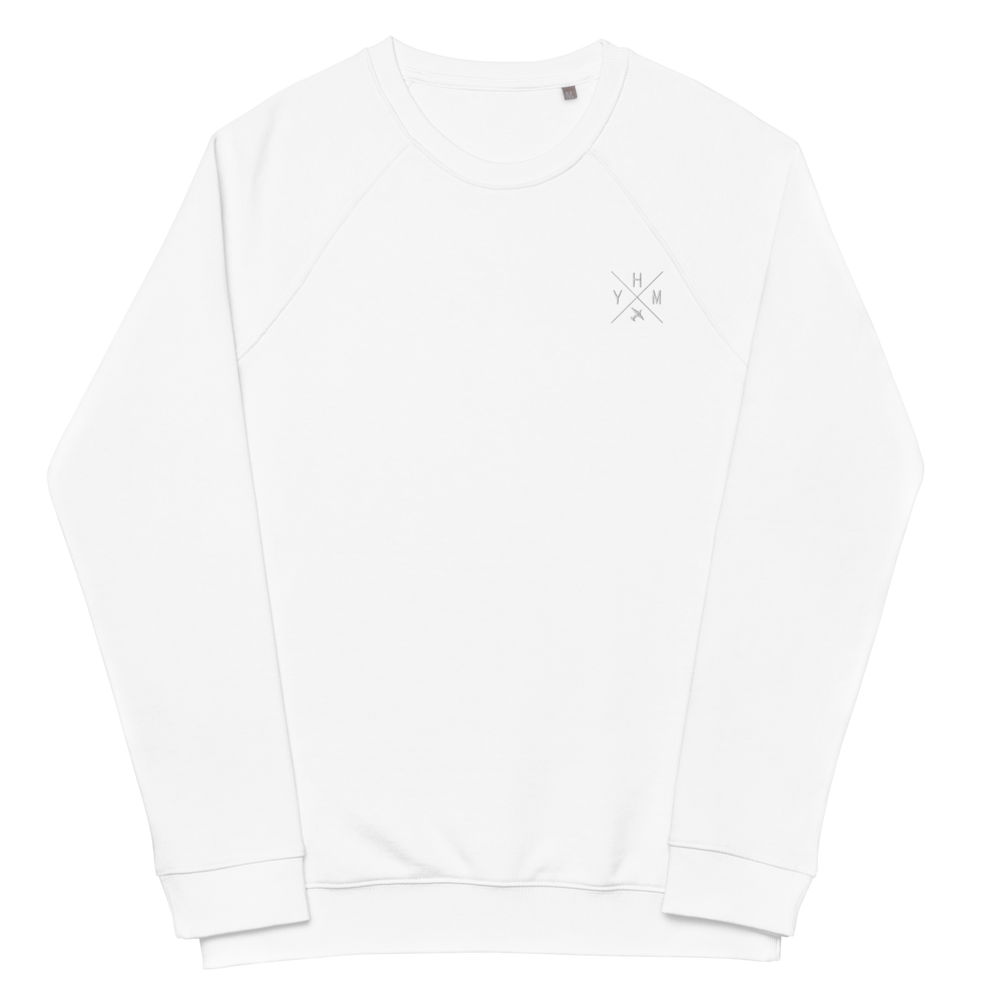 Crossed-X Unisex Organic Raglan Sweatshirt • White Embroidery