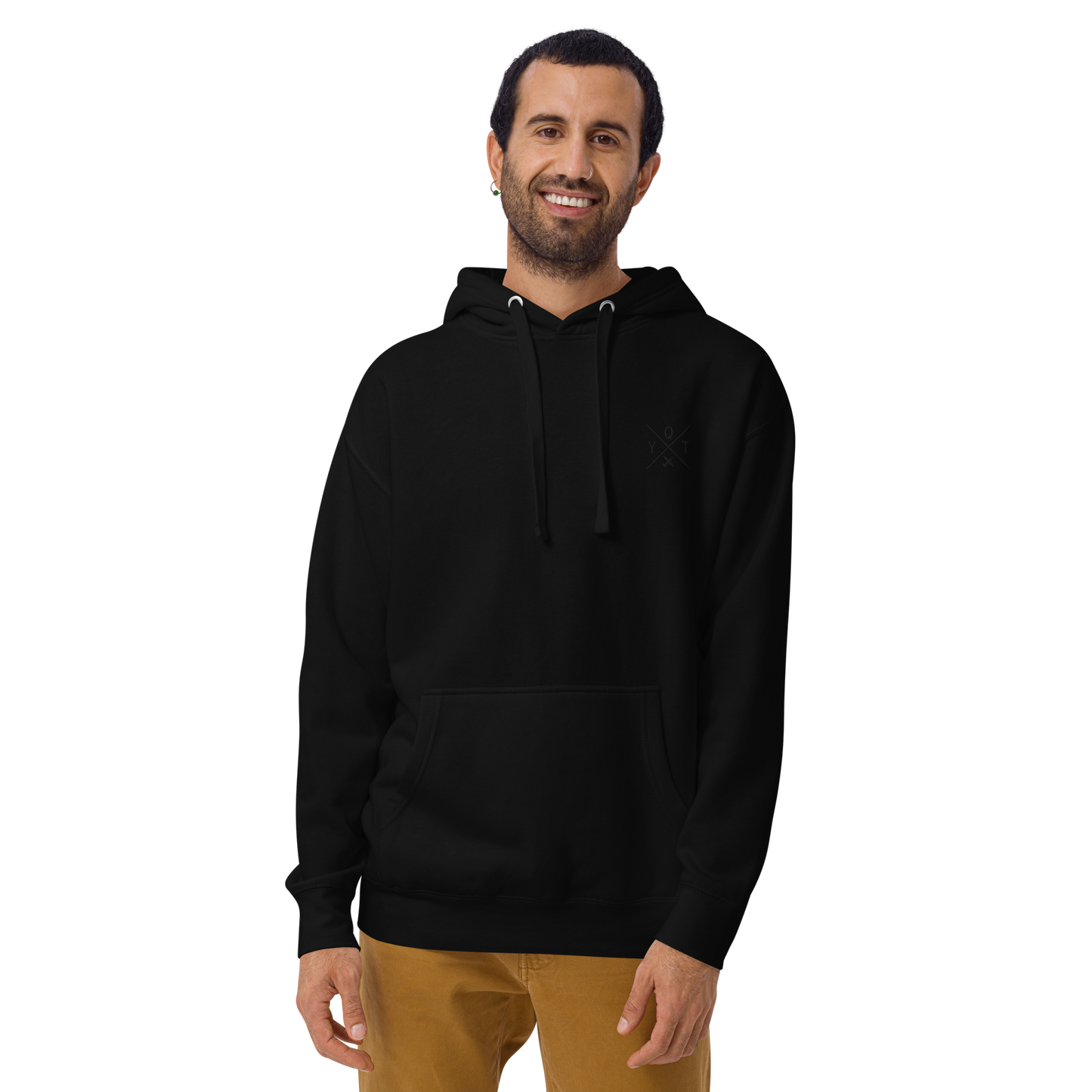 YHM Designs - YQT Thunder Bay Premium Hoodie - Crossed-X Design with Airport Code and Vintage Propliner - Black Embroidery - Image 09