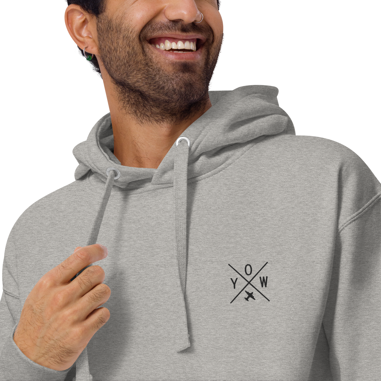 YHM Designs - YOW Ottawa Premium Hoodie - Crossed-X Design with Airport Code and Vintage Propliner - Black Embroidery - Image 15
