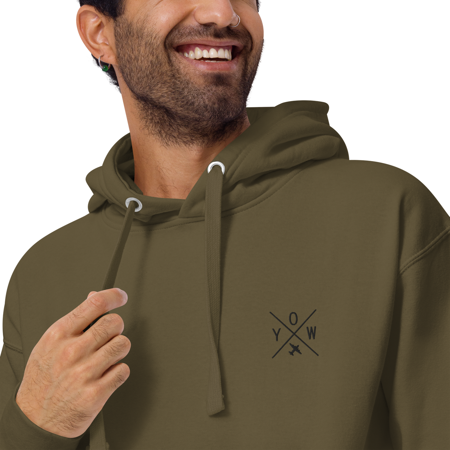 YHM Designs - YOW Ottawa Premium Hoodie - Crossed-X Design with Airport Code and Vintage Propliner - Black Embroidery - Image 13