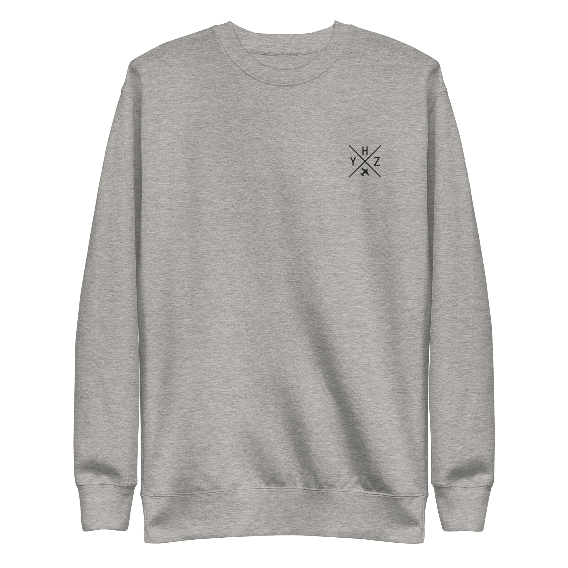 YHM Designs - YHZ Halifax Premium Sweatshirt - Crossed-X Design with Airport Code and Vintage Propliner - Black Embroidery - Image 02
