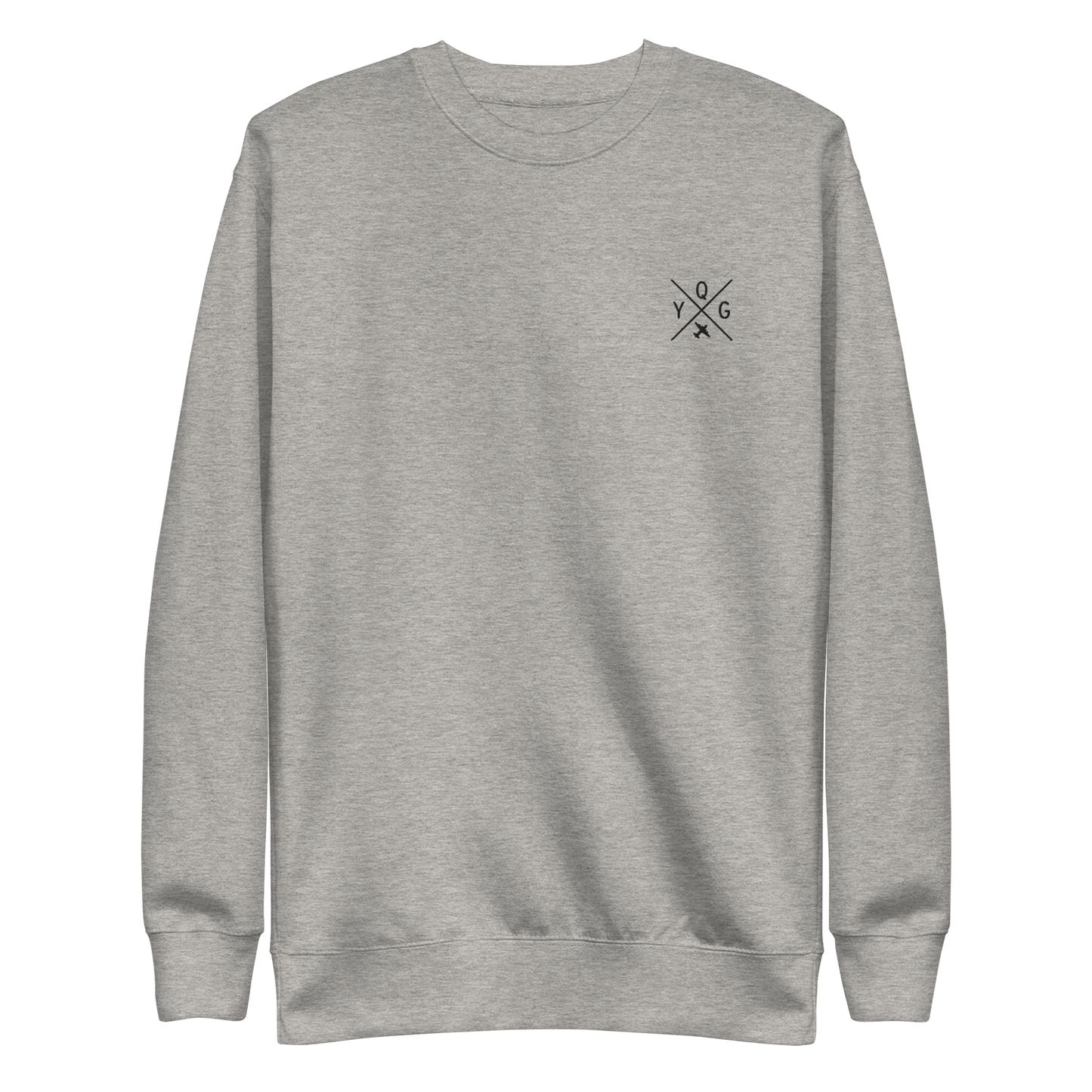 YHM Designs - YQG Windsor Premium Sweatshirt - Crossed-X Design with Airport Code and Vintage Propliner - Black Embroidery - Image 02