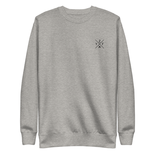 YHM Designs - YZF Yellowknife Premium Sweatshirt - Crossed-X Design with Airport Code and Vintage Propliner - Black Embroidery - Image 02