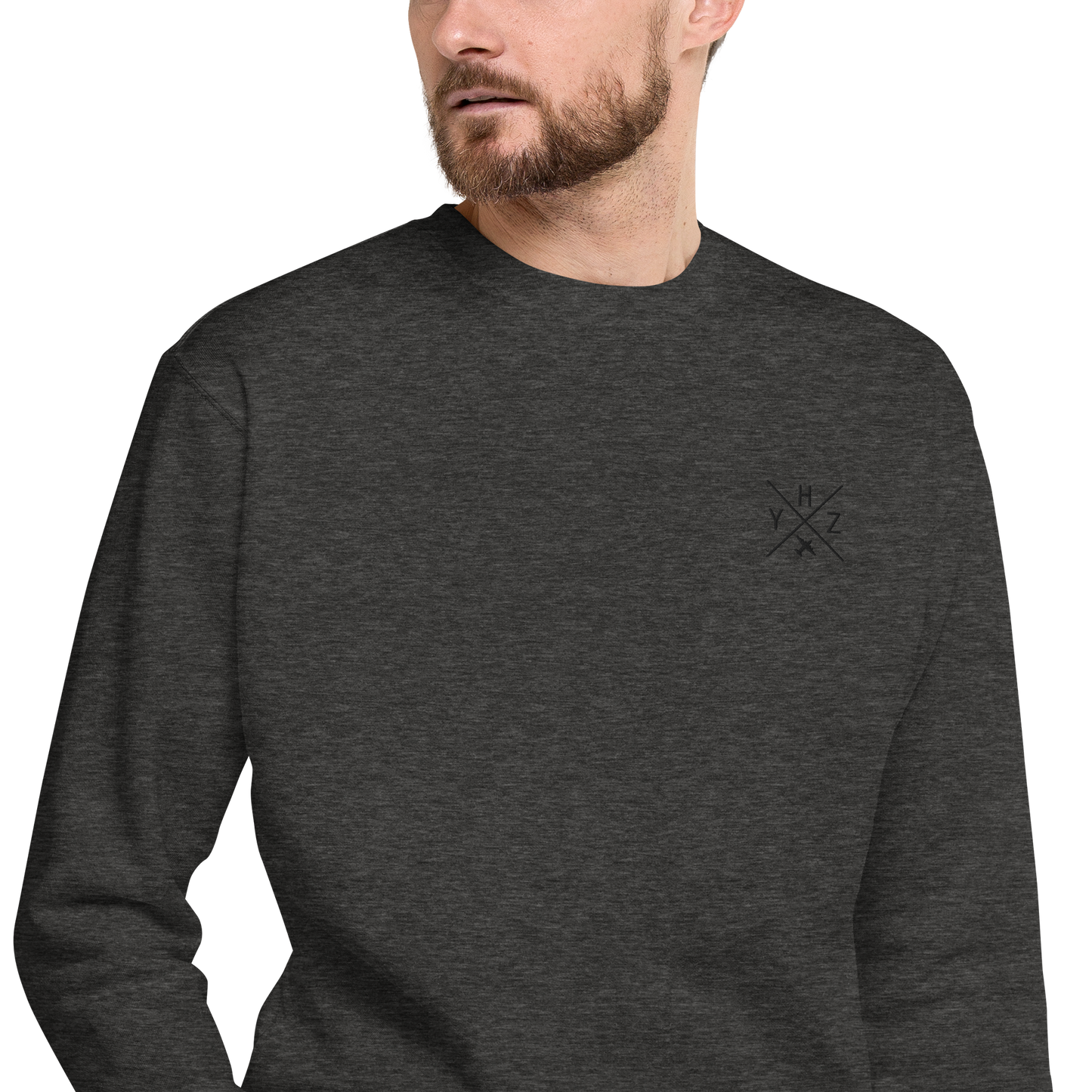 YHM Designs - YHZ Halifax Premium Sweatshirt - Crossed-X Design with Airport Code and Vintage Propliner - Black Embroidery - Image 07