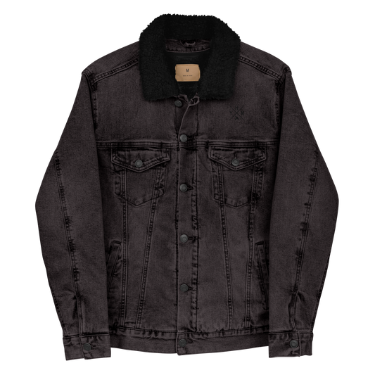 Crossed-X Unisex Denim Sherpa Jacket • Black Embroidery