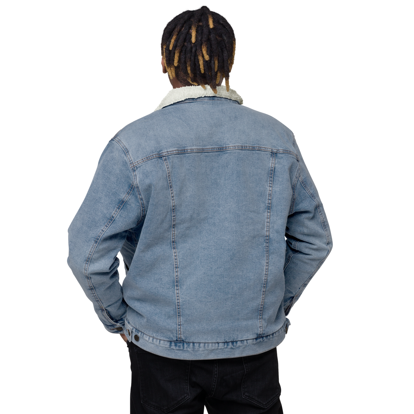 YHM Designs - YXY Whitehorse Denim Sherpa Jacket - Crossed-X Design with Airport Code and Vintage Propliner - Black & White Embroidery - Image 12