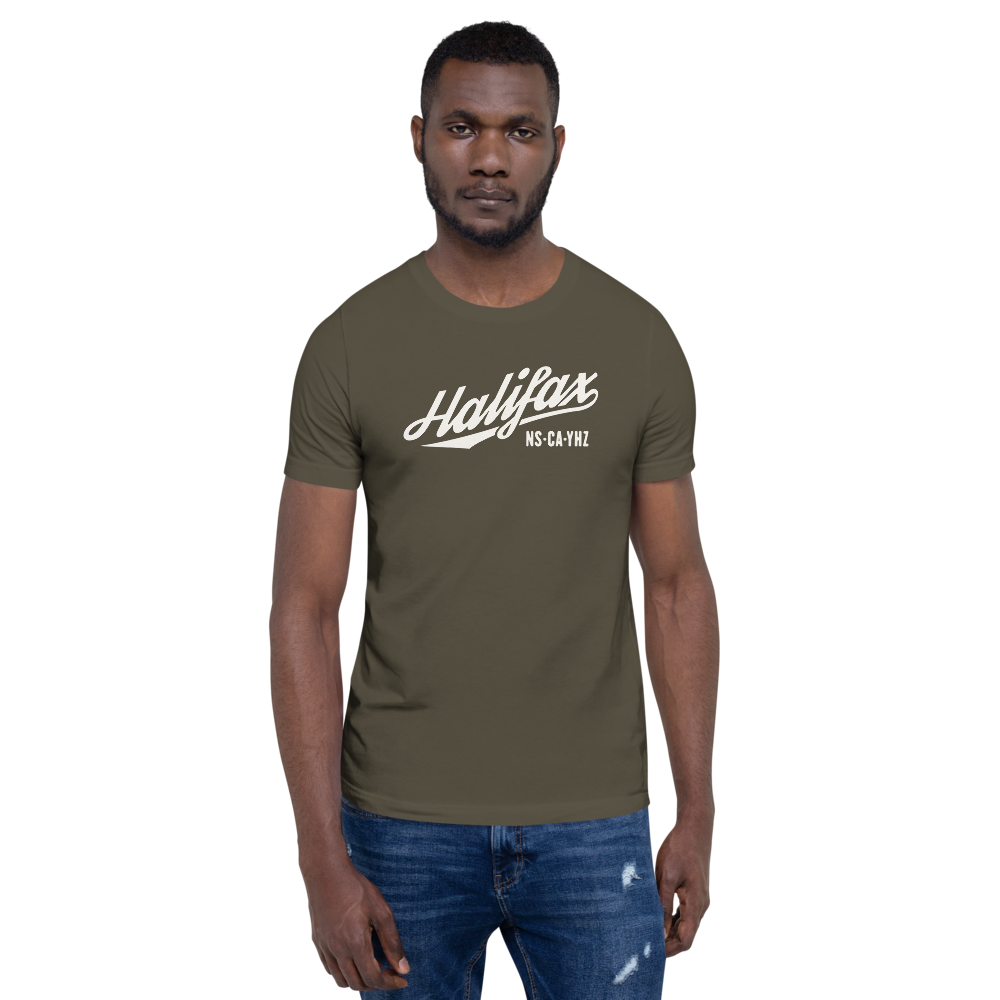 YHM Designs - YHZ Halifax City and Airport Code Adult Unisex T-Shirt - Vintage Script Design - Image 10