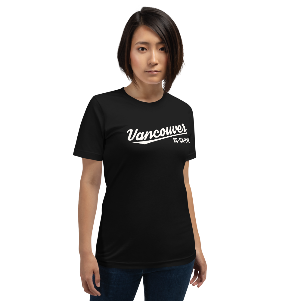 Vintage Script Unisex T-Shirt • YVR Vancouver • YHM Designs - Image 03