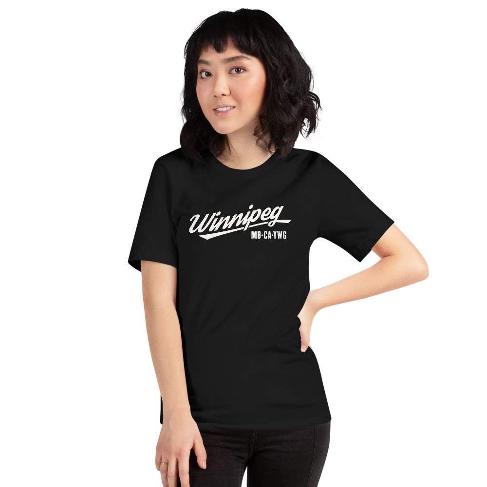 Vintage Script Unisex T-Shirt • YWG Winnipeg • YHM Designs - Image 04