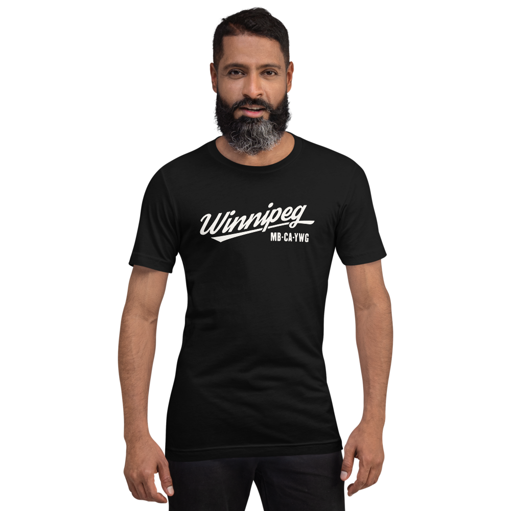 Vintage Script Unisex T-Shirt • YWG Winnipeg • YHM Designs - Image 06